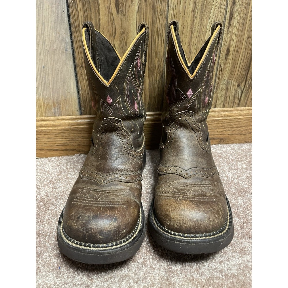 Justin Boots GY9526 Girls Brown Pink Leather Cowboy Western Size 6.5‎ B Ranch